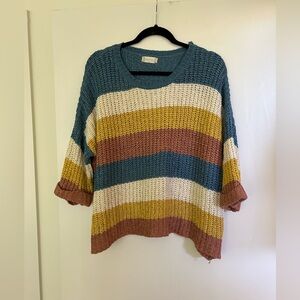 ALTAR'D STATE Short Sleeve Sweater Crocheted Women's Sz SM Striped Color Block